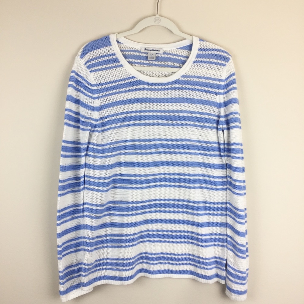 Tommy Bahama Striped Open Knit Long Sleeve Top